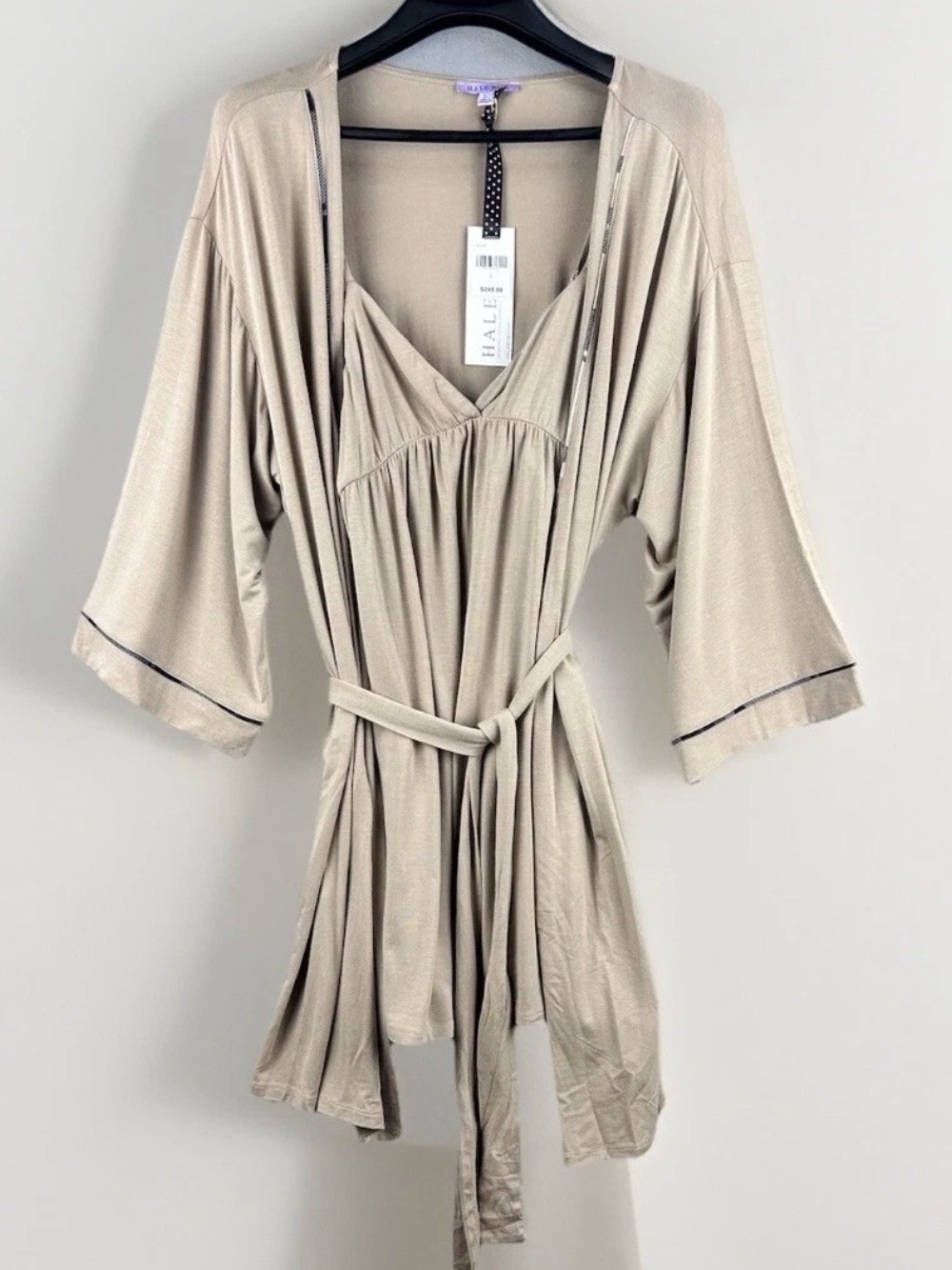 NWT Hale Bob 2pc Nightgown & Robe Set Large Nude Beige Luxury Soft & Cozy Modal